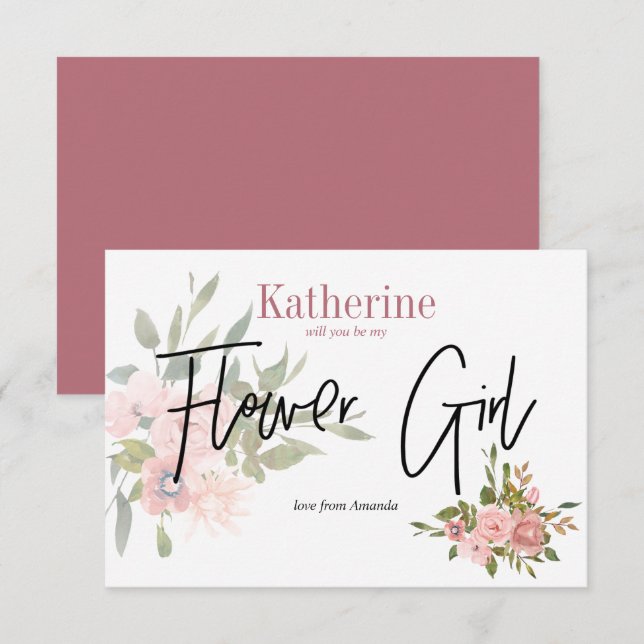 Vattenfärgad Blommigt blir du min ungflicka Inbjudningar (Fram/baksida)