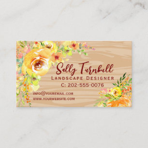 Vattenfärgad Blommigt Blommor Rustic Wood Visitkort