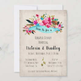 Vattenfärgad Blommigt Boho Chic Rehearsal Middag Inbjudningar