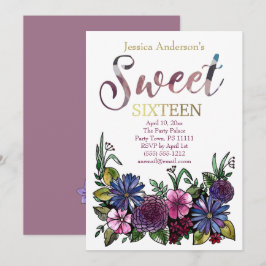 Vattenfärgad Blommigt Botanisk Sweet sixteen Inbjudningar