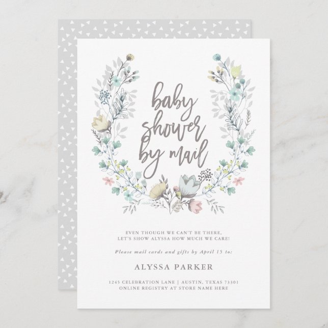 Vattenfärgad Blommigt botaniskt| Babyskor efter po Inbjudningar (Fram/baksida)