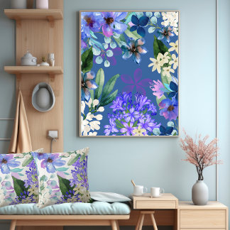 vattenfärgad blommigt botaniskt bladgrein poster