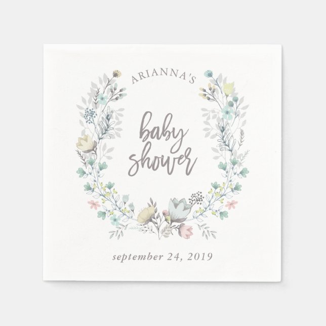 Vattenfärgad Blommigt Botaniskt utandning | Baby S Pappersservett (Framsidan)