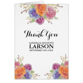 Vattenfärgad Blommigt Bright Bröllop Tack OBS Kort