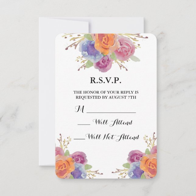 Vattenfärgad Blommigt Bright R.S.V.P. OSA Kort (Framsida)