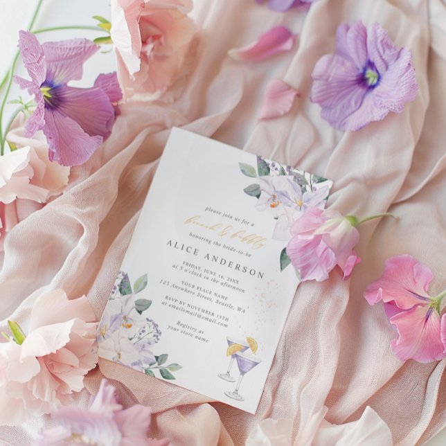 Vattenfärgad Blommigt Brunch & Bubly-Möhippa Inbjudningar (Watercolor Floral Brunch & Bubbly Bridal Shower Invitation)