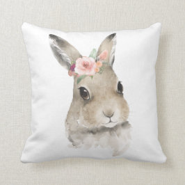 Vattenfärgad Blommigt Bunny Rabbit Woodland Animal Kudde