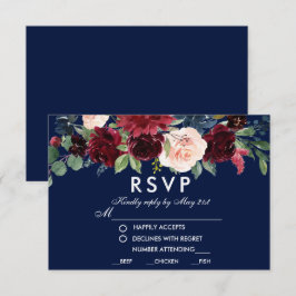 Vattenfärgad Blommigt Burgundy Blue Bröllop Meal O OSA Kort
