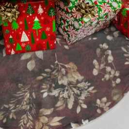 Vattenfärgad Blommigt Burgundy med brun och vit fä Julgransmatta Borstad Polyester