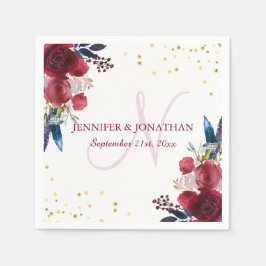 Vattenfärgad Blommigt Burgundy Vin Wandeans Bröllo Pappersservett