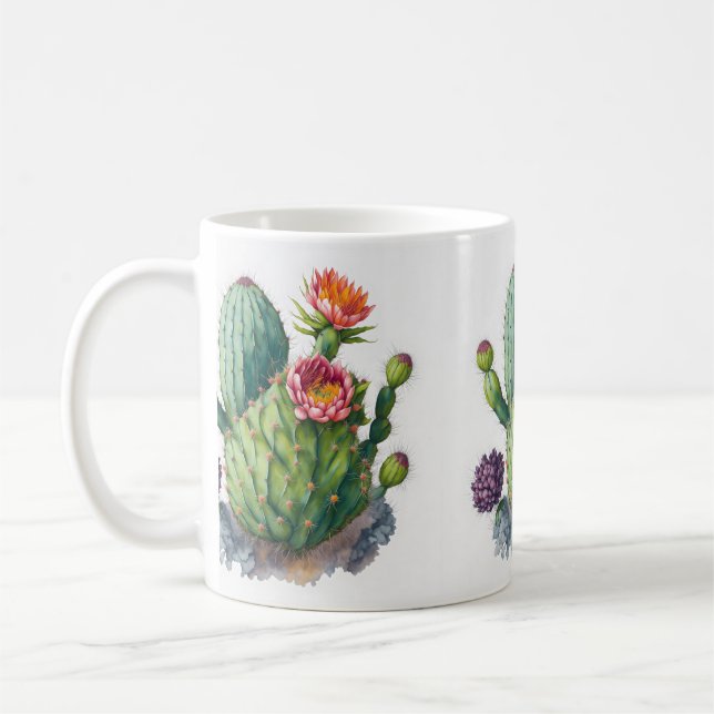 Vattenfärgad Blommigt Cactus Succulent Plant Gift Kaffemugg (Vänster)