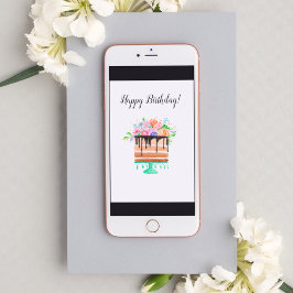 Vattenfärgad Blommigt Chocolate Birthday Cake Kort