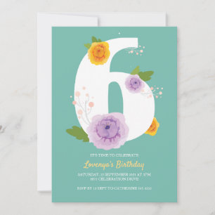 Vattenfärgad Blommigt Cute 6e Birthday Spara Datumet
