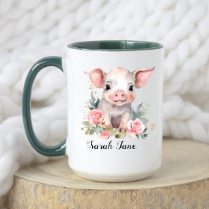 Vattenfärgad Blommigt Cute Baby Fox & Piglet Mugg