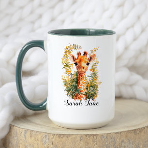 Vattenfärgad Blommigt Cute Baby Giraffe Safari Ani Mugg
