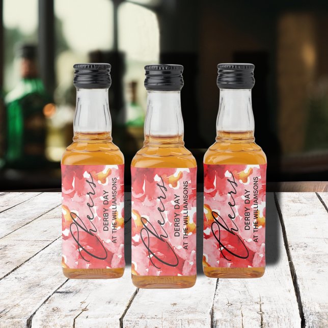 Vattenfärgad Blommigt Derby Day Mini Spritflaskor Etikett (Watercolor red roses floral Derby Day personalized mini liquor bottle labels)