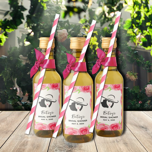 Vattenfärgad Blommigt Derby Möhippa Favors Mini Vinetikett (Bridal shower short hair lady wine bottle labels (Straws and ribbon not included))