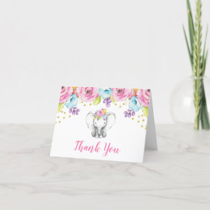 Vattenfärgad Blommigt Elephant Tack Kort