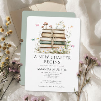 Vattenfärgad Blommigt Ett nytt kapitel för babyklä Inbjudningar