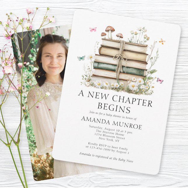 Vattenfärgad Blommigt Ett nytt kapitelfoto för bab Inbjudningar (Skapare uppladdad)