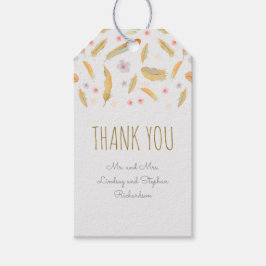 Vattenfärgad Blommigt Feathers Boho Bröllop Presentetikett