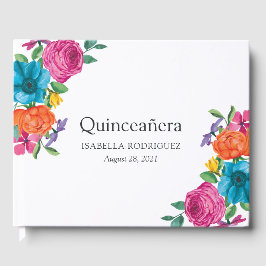 Vattenfärgad Blommigt Fiesta Quinceañera Gästböcker