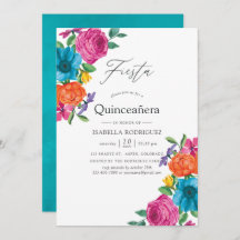 Vattenfärgad Blommigt Fiesta Quinceañera