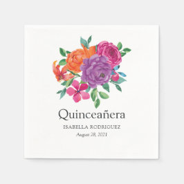 Vattenfärgad Blommigt Fiesta Quinceañera Pappersservett
