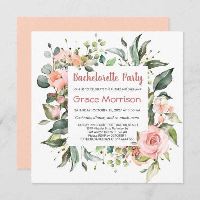 Vattenfärgad blommigt, folie Bachelorette Party Inbjudningar (Fram/baksida)