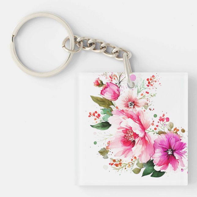 Vattenfärgad blommigt för akryl-nyckelkedja (Framsidan)