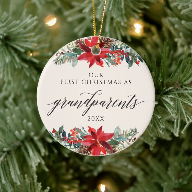 Vattenfärgad Blommigt Första jul som farföräldrar Julgransprydnad Keramik (Träd)