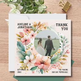 Vattenfärgad Blommigt Foto Bröllop Flat Tack Kort