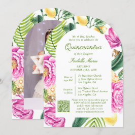 Vattenfärgad Blommigt Foto QR-kod Quinceañera Inbjudningar