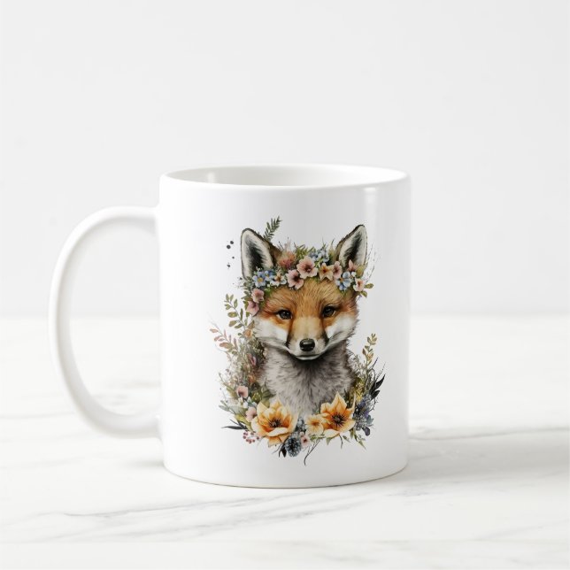 Vattenfärgad Blommigt Fox Cute Kaffemugg (Vänster)