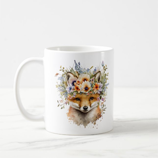 Vattenfärgad Blommigt Fox Cute Kaffemugg (Vänster)