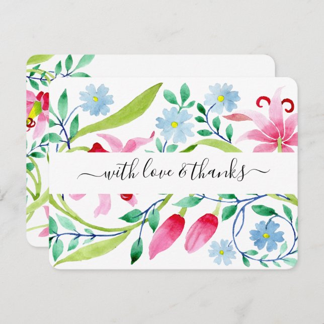 Vattenfärgad Blommigt Funeral Tack Kort (Fram/baksida)