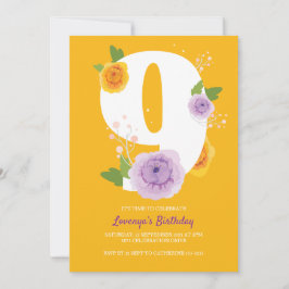 Vattenfärgad Blommigt Garden 9:e Födelsedagsfesten Spara Datumet