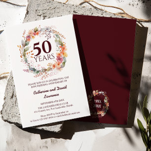Vattenfärgad Blommigt Garland Mörk röd 50 Bröllop Inbjudningar