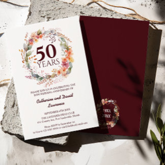 Vattenfärgad Blommigt Garland Mörk röd 50 Bröllop Inbjudningar
