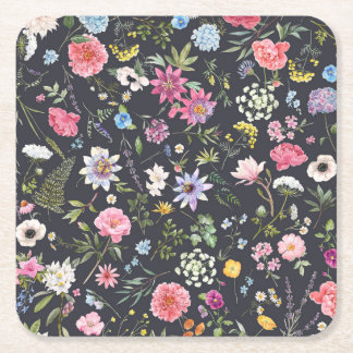Vattenfärgad Blommigt: Gentle Summer Mönster. Underlägg Papper Kvadrat