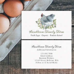 Vattenfärgad Blommigt Grått Chicken Hen Farm Fresh Visitkort