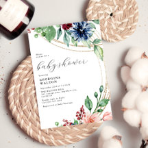 Vattenfärgad Blommigt, Grey & Guld Baby Shower