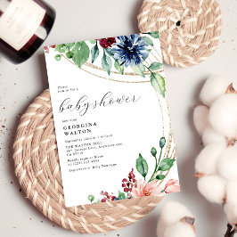 Vattenfärgad Blommigt, Grey & Guld Baby Shower Inbjudningar
