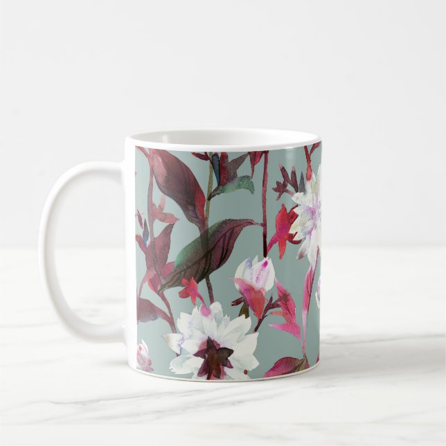 Vattenfärgad Blommigt: Hand plockade Blooms. Kaffemugg (Vänster)
