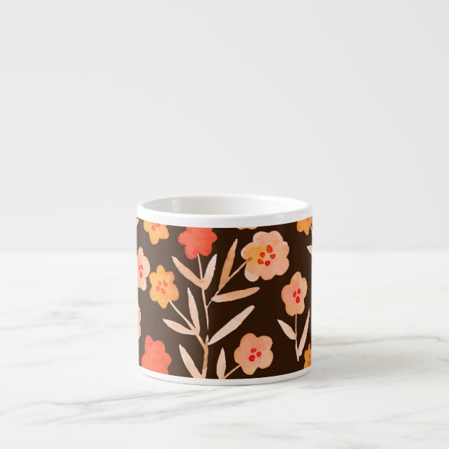 Vattenfärgad Blommigt: Hand plockade Struktur Espressomugg (Framsidan)