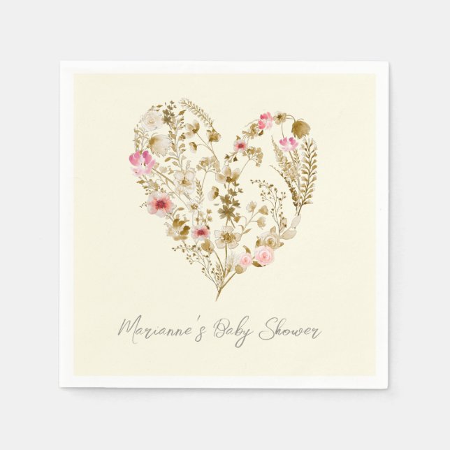 Vattenfärgad Blommigt Heart Baby i babyskor i blom Pappersservett (Framsidan)