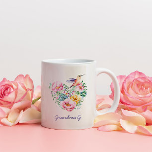 Vattenfärgad Blommigt Heart Hummingbird Grandma Gi Två-Tonad Mugg