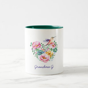 Vattenfärgad Blommigt Heart Hummingbird Grandma Gi Två-Tonad Mugg