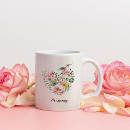 Vattenfärgad Blommigt Heart Hummingbird Mamma Gift Två-Tonad Mugg