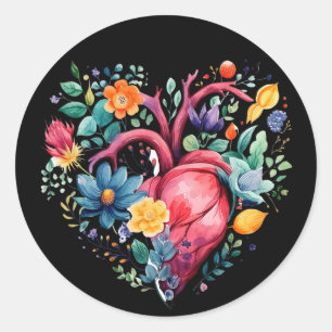 Vattenfärgad Blommigt Heart Runt Klistermärke